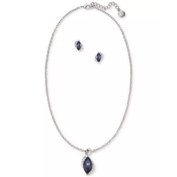 Stunning Crystal Silver Tone Necklace Earrings (2 Piece Set) Stylish Women's NEW - Picture 1 of 7